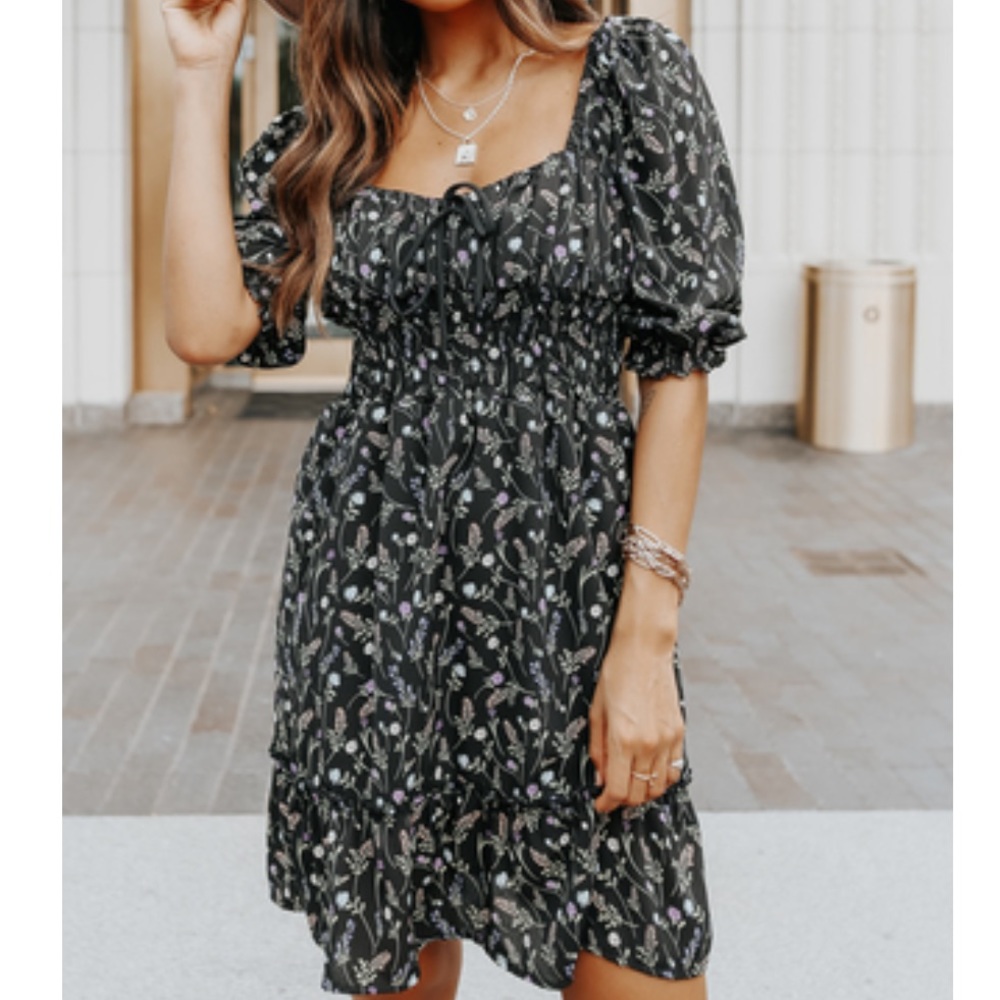Black floral mini dress